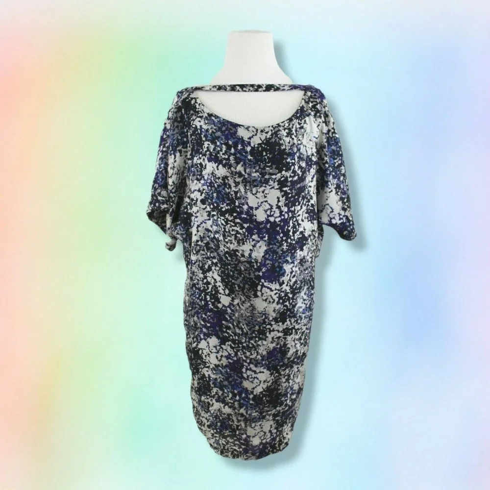 Club Monaco Dress XS Loose Fit Silk Fully Lined‎ Abstract Print Open Back